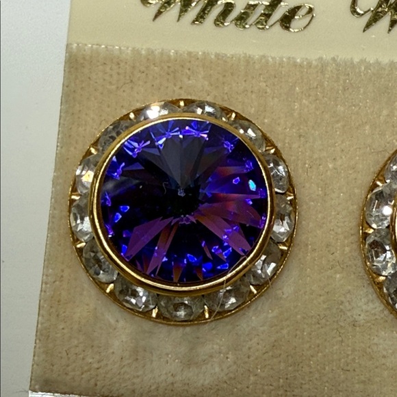Vintage Rivoli Austrian Crystal Purple and Gold tone large Stud Earrings repair - Picture 4 of 10